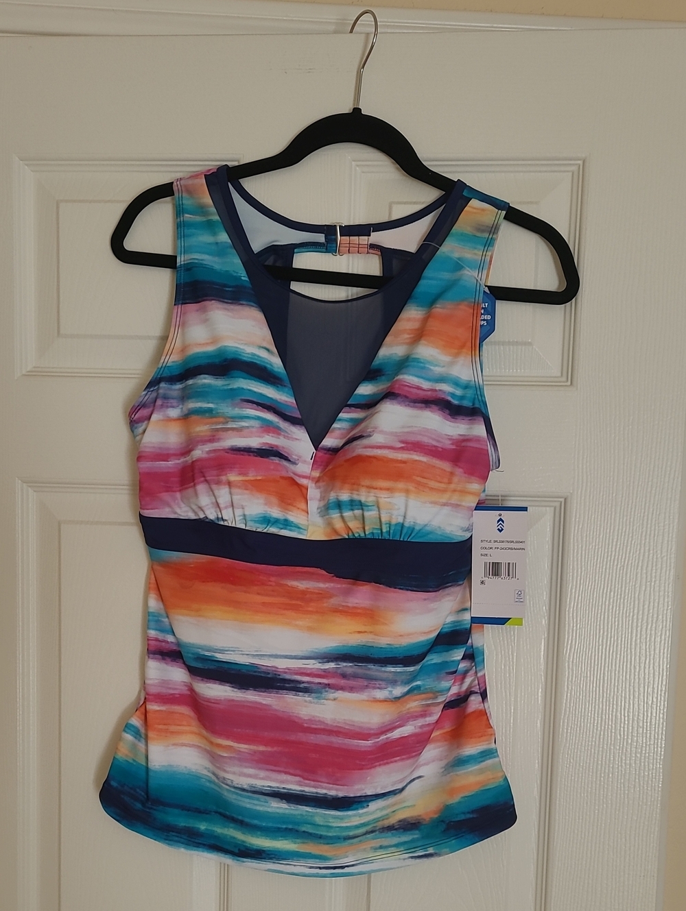 Free Country NWT Size L Women’s Multicolor Striped Tankini Swim Top